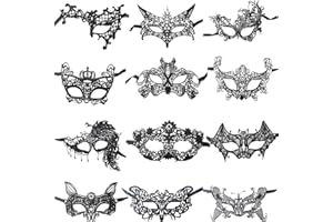 TIHOOD 12PCS Lace Mask Masquerade Venetian Eyemask Halloween Sexy Woman Lace Mask for Halloween Masquerade Carnival Party Costume Ball