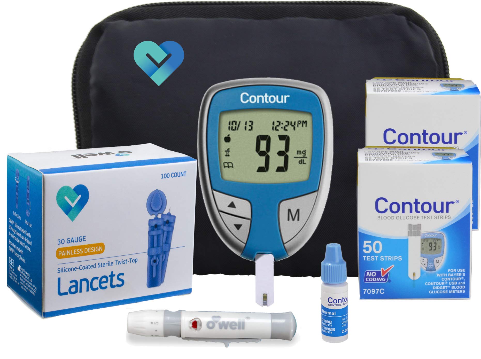 OWell Bayer Contour Diabetes Blood Glucose Testing Kit, Meter, 50 Test