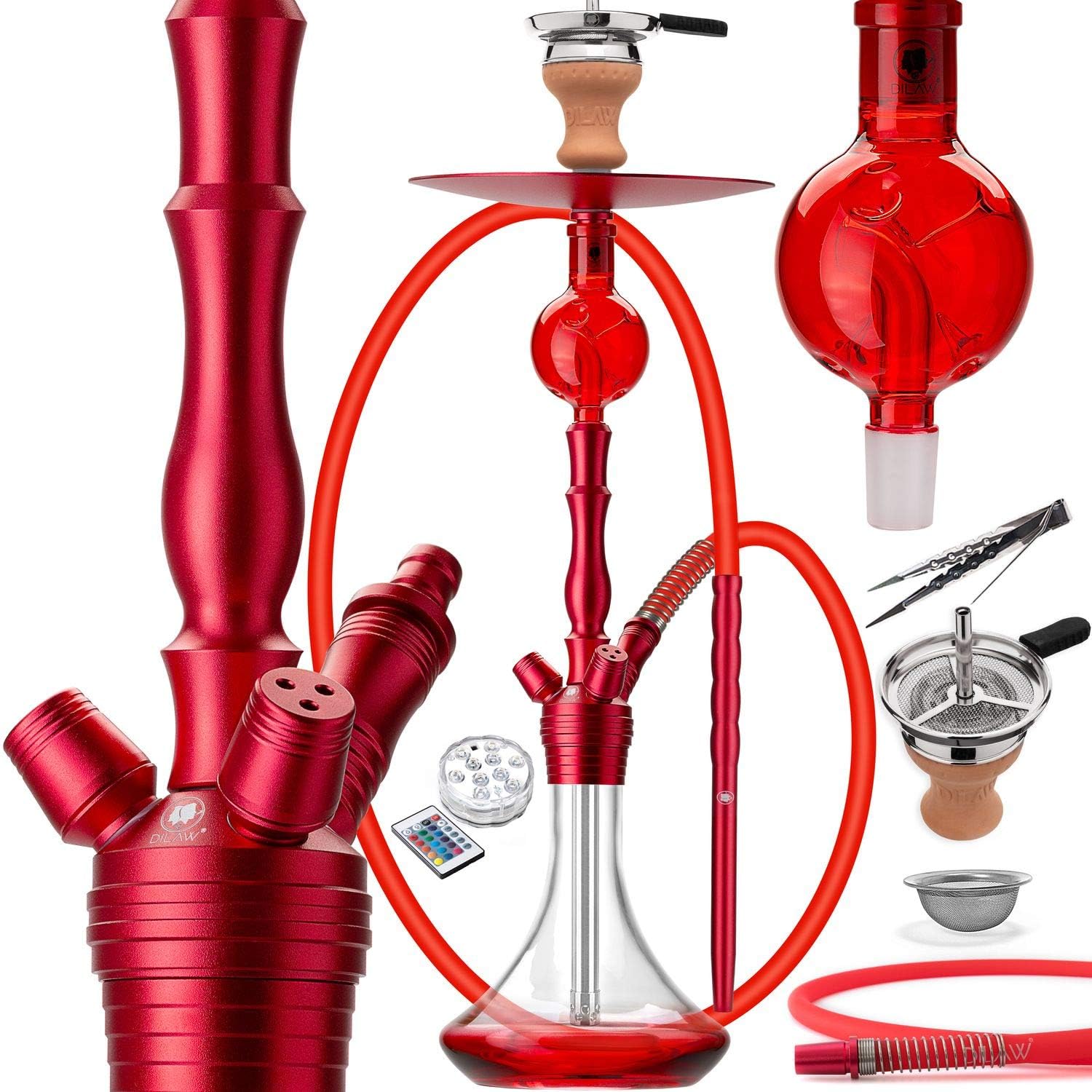 DILAW® Tornado Shisha Set Hookah Aluminium Alu 67cm + LED Licht