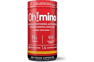 Oh!mino Amino Acids Supplement, Ultimate Muscle Synthesis Activator, Pre and Post Workout Vitamins for Body Conditioning and Muscle Recovery, 180 Vegan Muscle Builder Capsules - Oh!Nutrition
