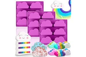 CADEYA 3 Pack Silicone Soap Molds, 6 Cavities Handmade Soap Making Molds, Cloud Bath Bomb Molds for Magic Rainbow BathBombs, Shower Steamer, Beeswax, Lotion Bars