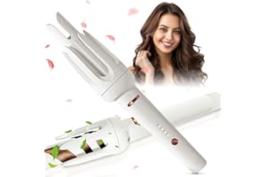 BILITOK Auto Hair Curler, Automatic Curling Iron with 4 Temperature & 3 Timer, Automatic Shut-Off, Anti-Scald, Anti-Tangle Rotating Curling Wand for Hair Styling, White