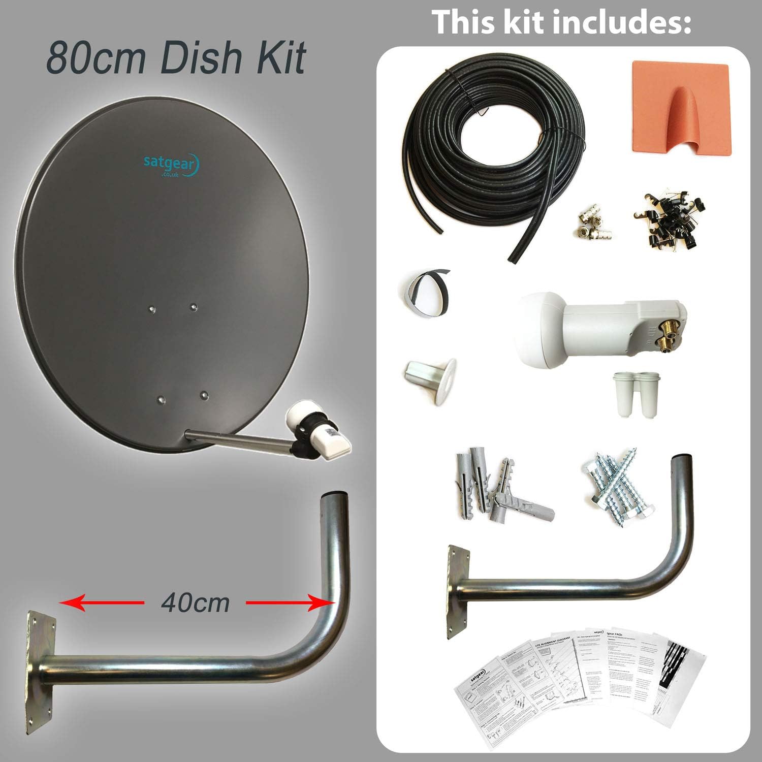 Satgear 80cm Satellite Dish Kit with Twin LNB, 10m Twin Amazon.co.uk