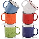 Lyellfe Set of 6 Ceramic Coffee Mugs, 15 Oz Campfire Camping Mugs, Speckled Camper Mug for Tea, Coffee and Hot Chocolate, Campfire Gift Mugs for Camper Lovers and Friends, 6 Colors