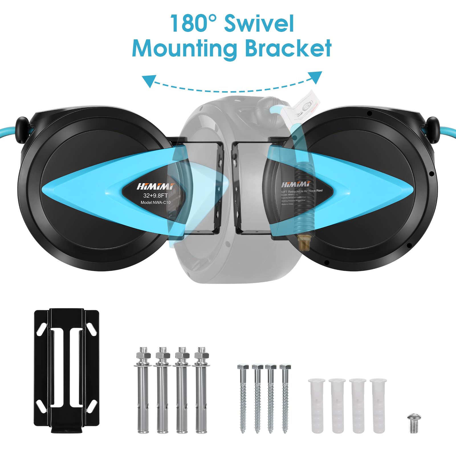 32FT + 9.8FT Retractable Air Hose Reel, Ceiling/Wall Mount Penumatic