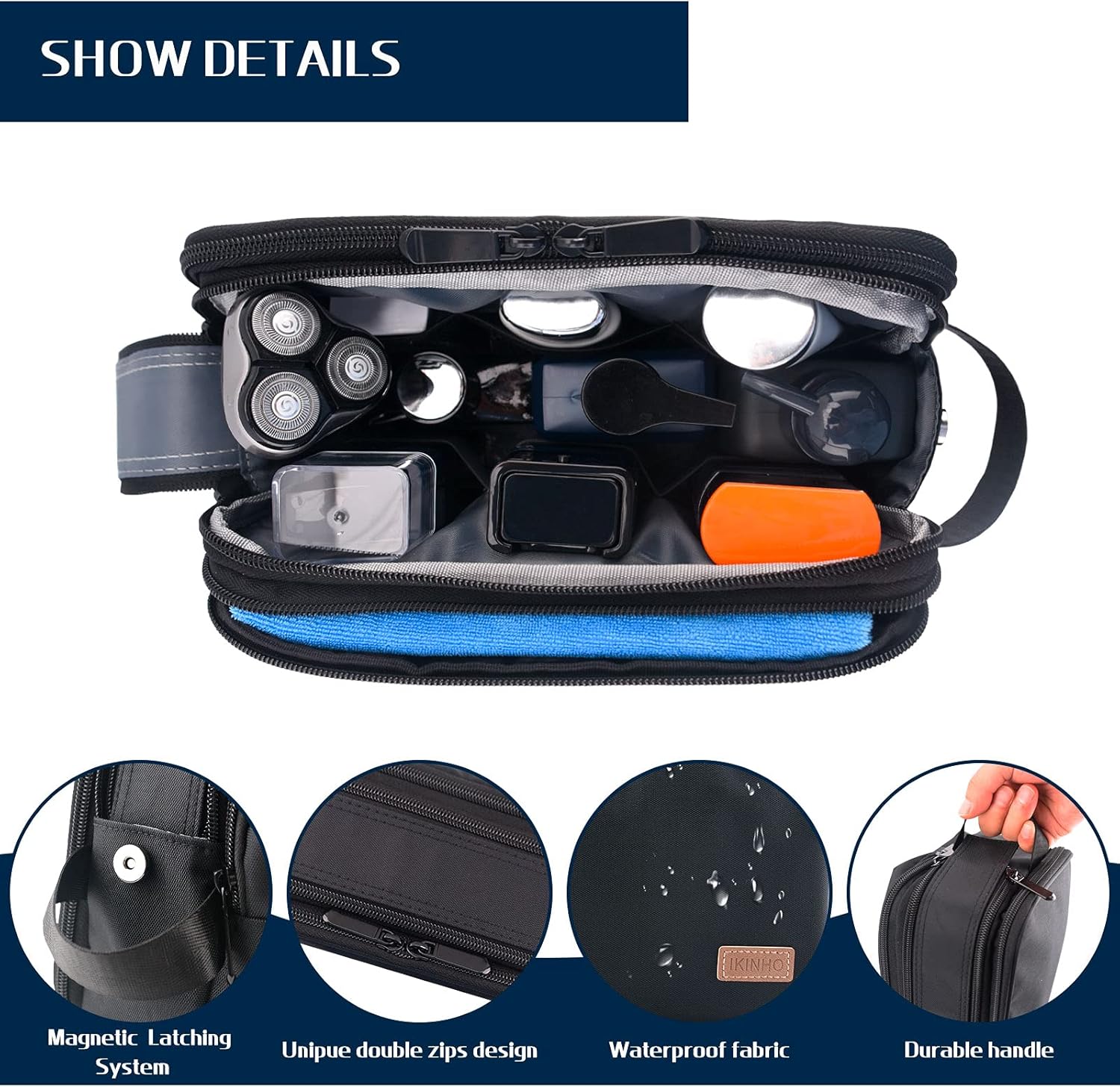 Toiletry Bag for Men, IKINHO Mens Toiletry Bag,Travel Toiletry Organizer Dopp Kit Water-Resistant Shaving Bag, Hanging Travel Bags for Toiletries, Perfect Travel Accessories Toiletry Bag (Black)