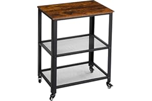 YMYNY Serving Cart, Vintage Kitchen Bar Cart on Wheels, 3-Tier Microwave Heavy Duty Storage Shelves, Baker's Rack with Metal Frame, Extra Counter Space, Easy to Assemble, Rustic Brown, UHTMJ011H