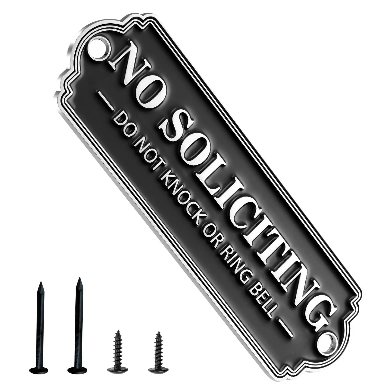 Brass No Soliciting Sign, No Soliciting Sign for House - Solid Brass Wall Plaque Handmade Traditional Home Decor, Elegant No Soliciting Do Not Knock or Ring Bell Sign for Office and Business (Brass No Soliciting Sign Black, 5 x 1.6 inches)