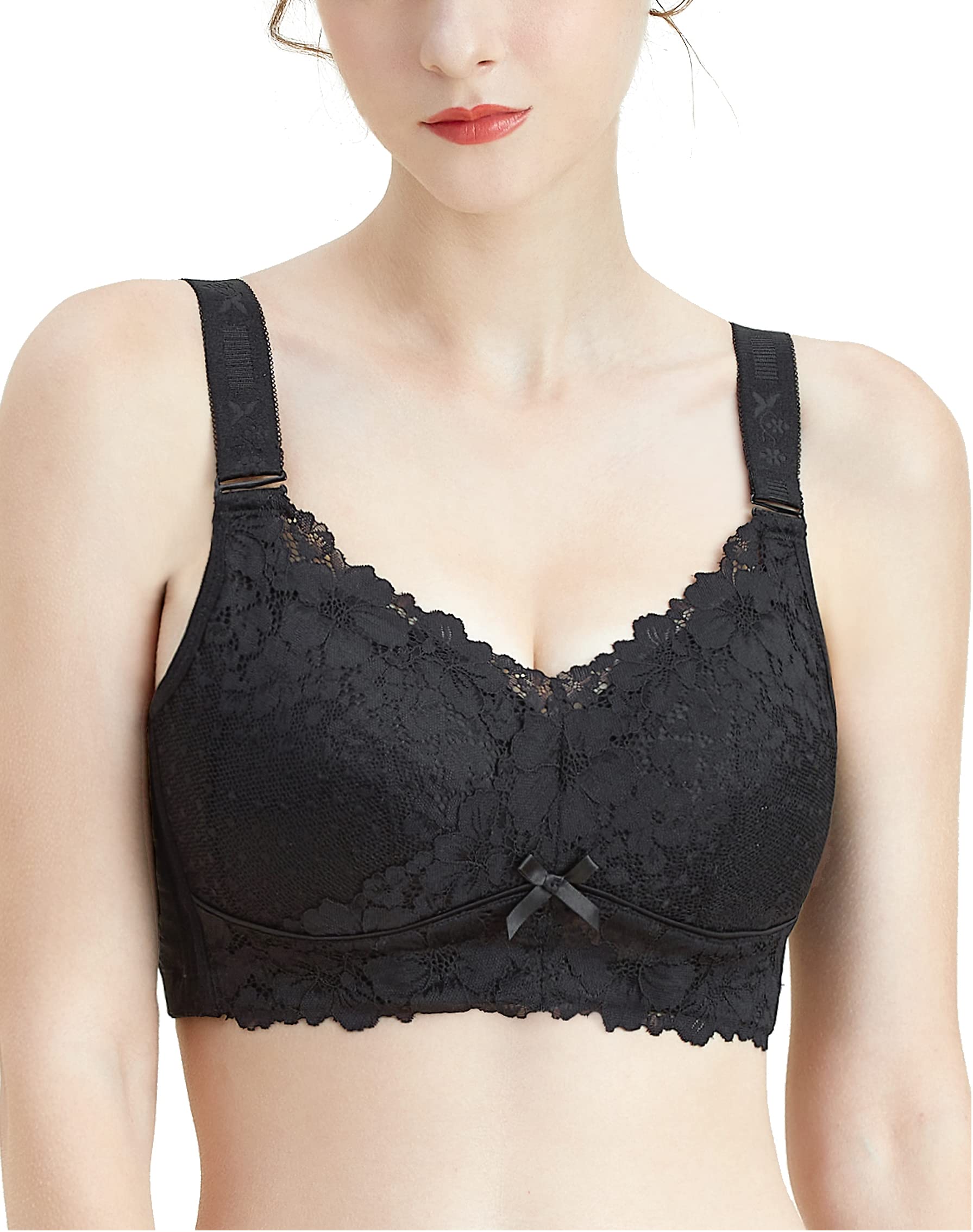Photo 1 of Bras for Women Full Coverage Plus Size Wireless Womens Bras Full Size Support Minimizer not Back Fat Wide Straps Wirefree Unpadded Lift up Comfy Bra Black 32G 32 G