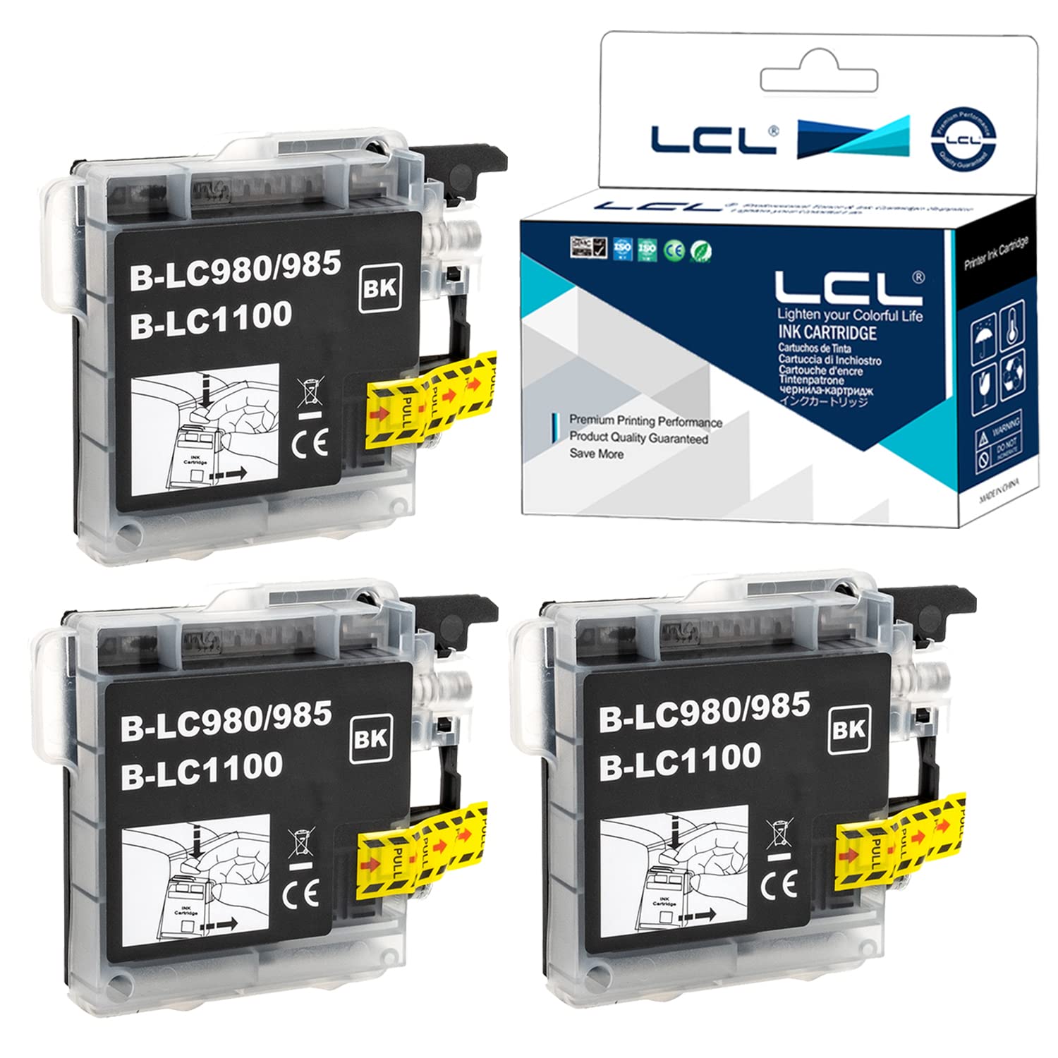 LCL LC985 Ink Cartridge Replacement for Brother LC985 LC985BK for MFC-495CW MFC-J410W DCP-J125 J315W J515W J140W MFC-J265W J410 J415W J220 (3 Black)