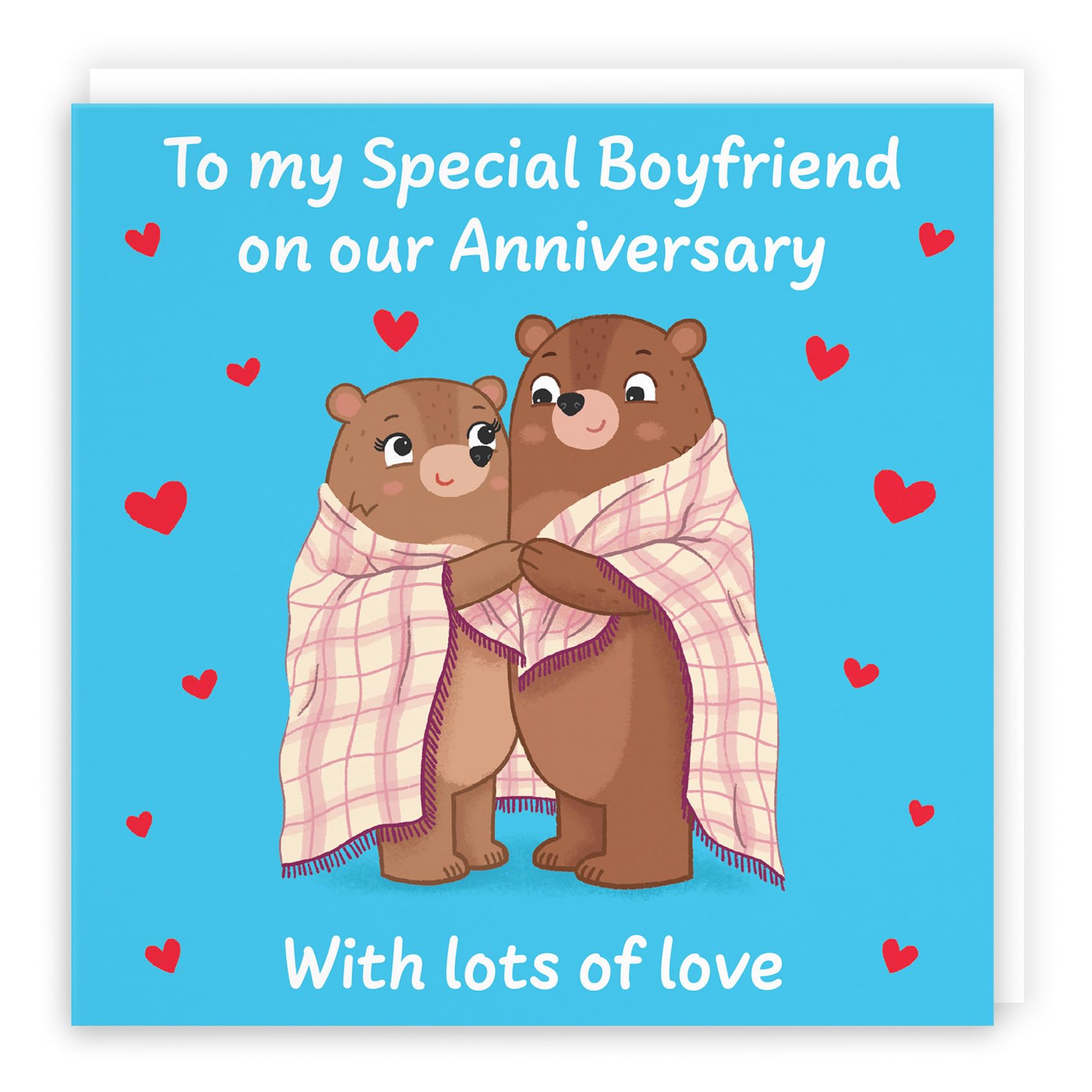 Hunts England - Cute Snuggly Bears Boyfriend Anniversary Card - Fun Bears Anniversary Card - Love Story Collection