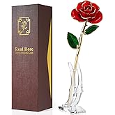Yonktoo Gold Dipped Rose - Real Rose Preserved in 24K Gold with Stand, Forever Gift for Her, Mother's Day, Valentine's Day, Anniversary - Romantic Gift for Wife, Mom, Girlfriend - Red