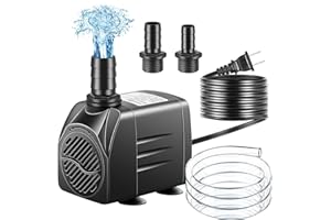 pamaner Submersible Pump, Small Fountain Pump with Tubing, Submersible Water Pump for Aquarium Fish Tank Indoor or Outdoor Pond Fountain Hydroponics Statuary (25W 400GPH, No Led Light)