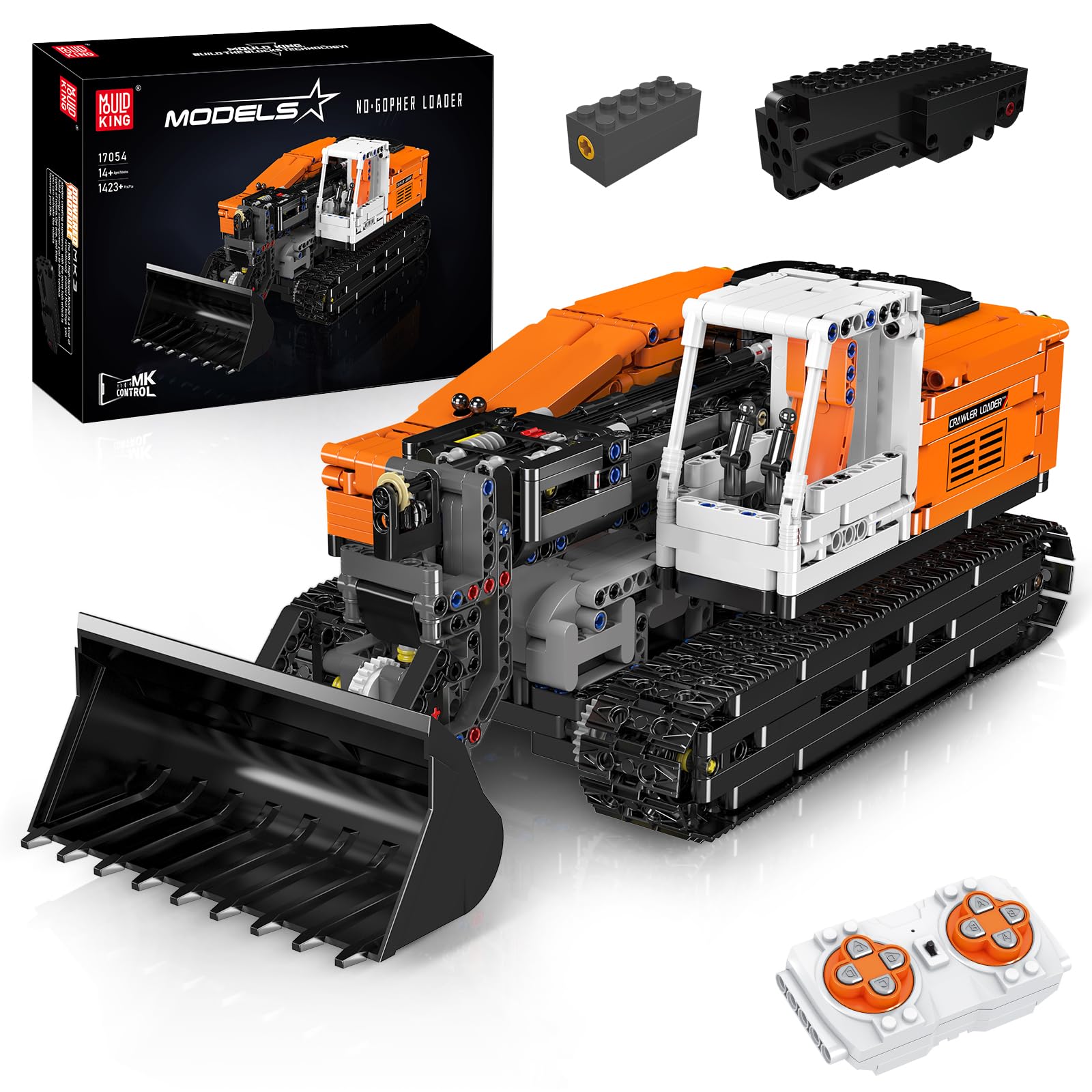 Mould King 17054 Technik Bulldozer Building Blocks, APP Remote Control Crawler Telehandler with Motors Construction Kits Toy Gifts for 14+ Years (1423 Pieces)