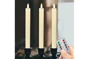 AFINETH Flameless Taper Candles, 9.6" Real Wax Battery Operated, 3 Pack Led Candles with 3D Wick, Flickering, Ivory