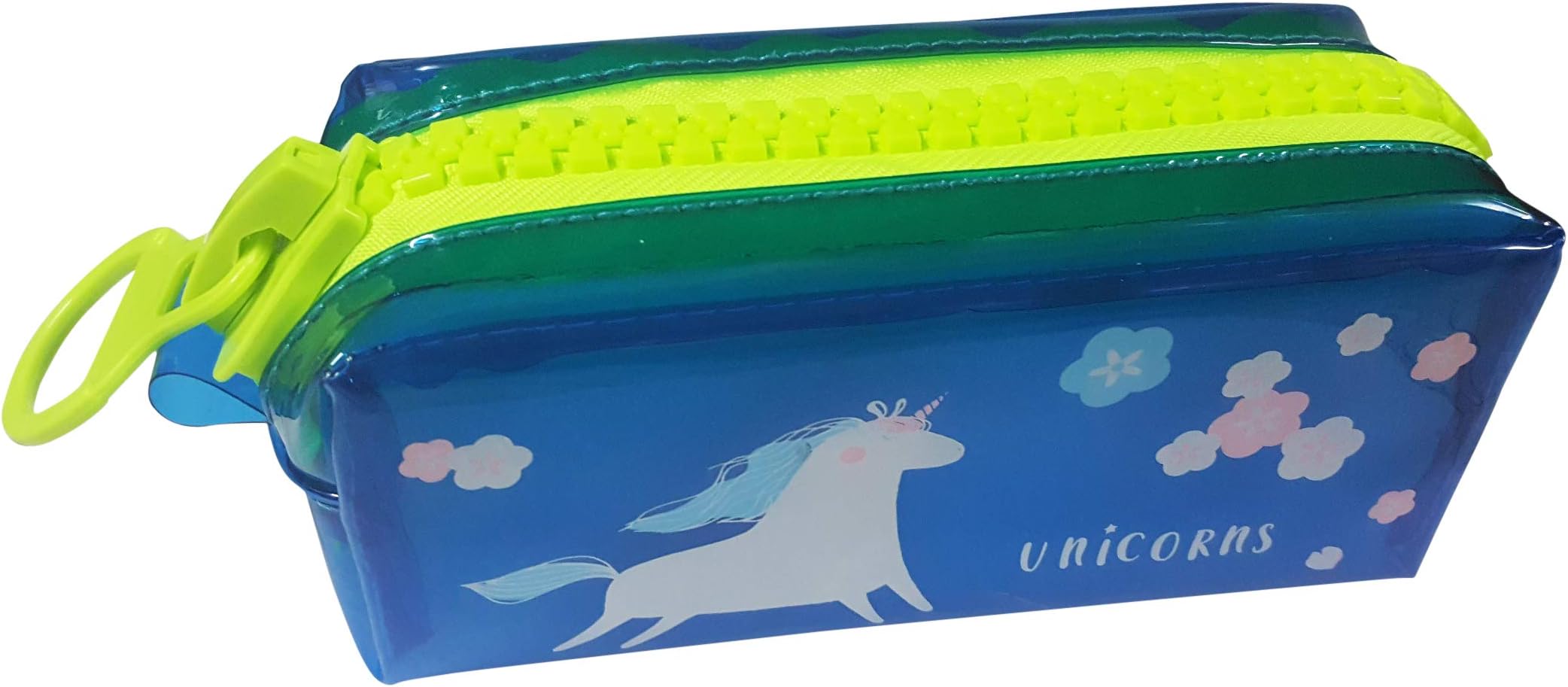 ONOTIC Unicorn Multipurpose Organizer Pencil Pouch Stationary Pouch for Girls (Transparent Jumbo Zip Blue)