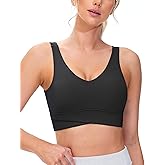 THE GYM PEOPLE Women's Padded Sports Bra V-Neck Wireless Stretchy Workout Crop Tops with Cross Hem Soft Yoga Bras