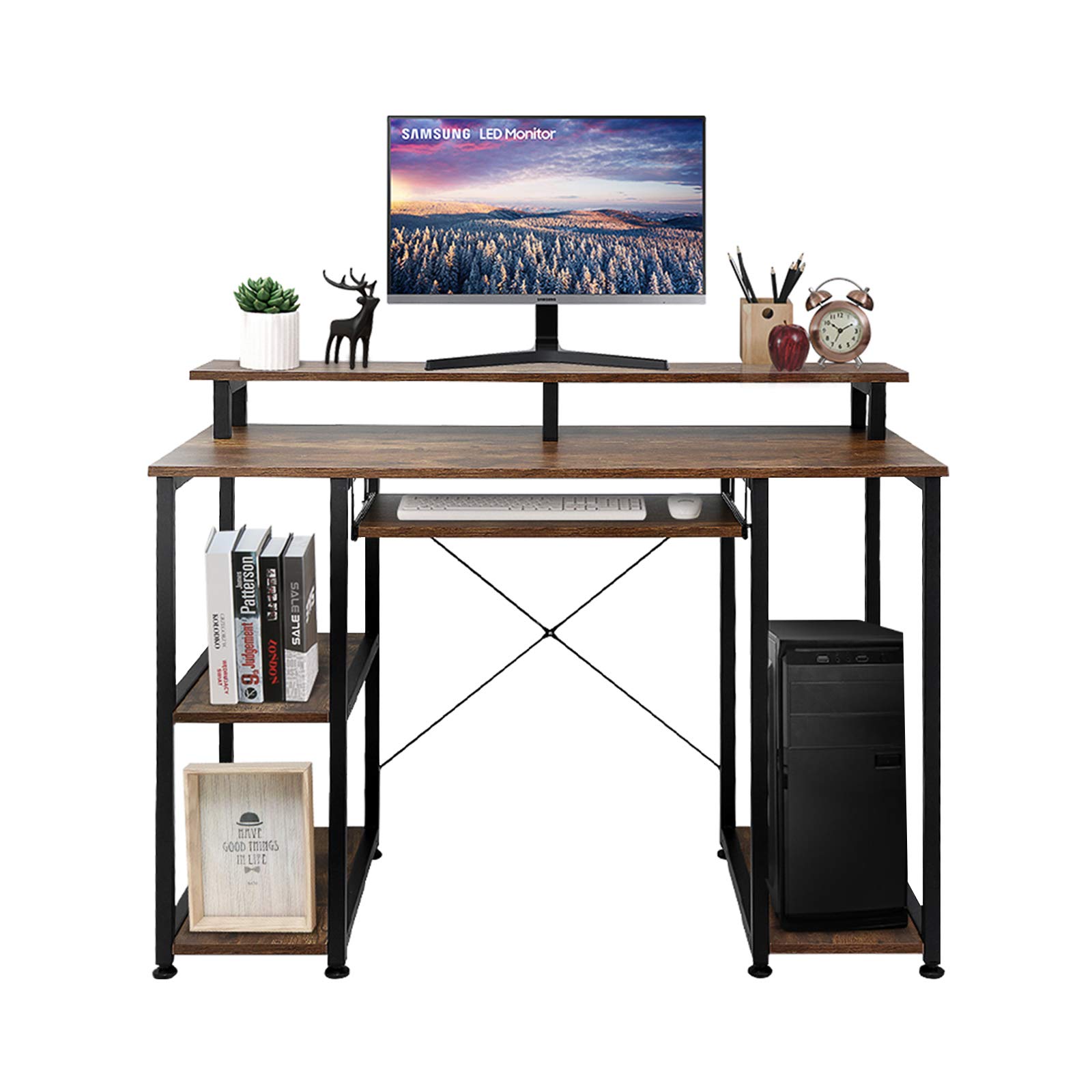 VANSPACE Computer Desk with Storage Shelves DK02, Industrial Office Desk Studying Writing Table with