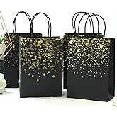 Sharlity Small Black Gold Gift Bags 24pcs Paper Bags with Handles for Halloween, Birthday, Wedding, Bridal, Black and Gold Party Decorations (8.5 x 6.3 x 3.15inch)