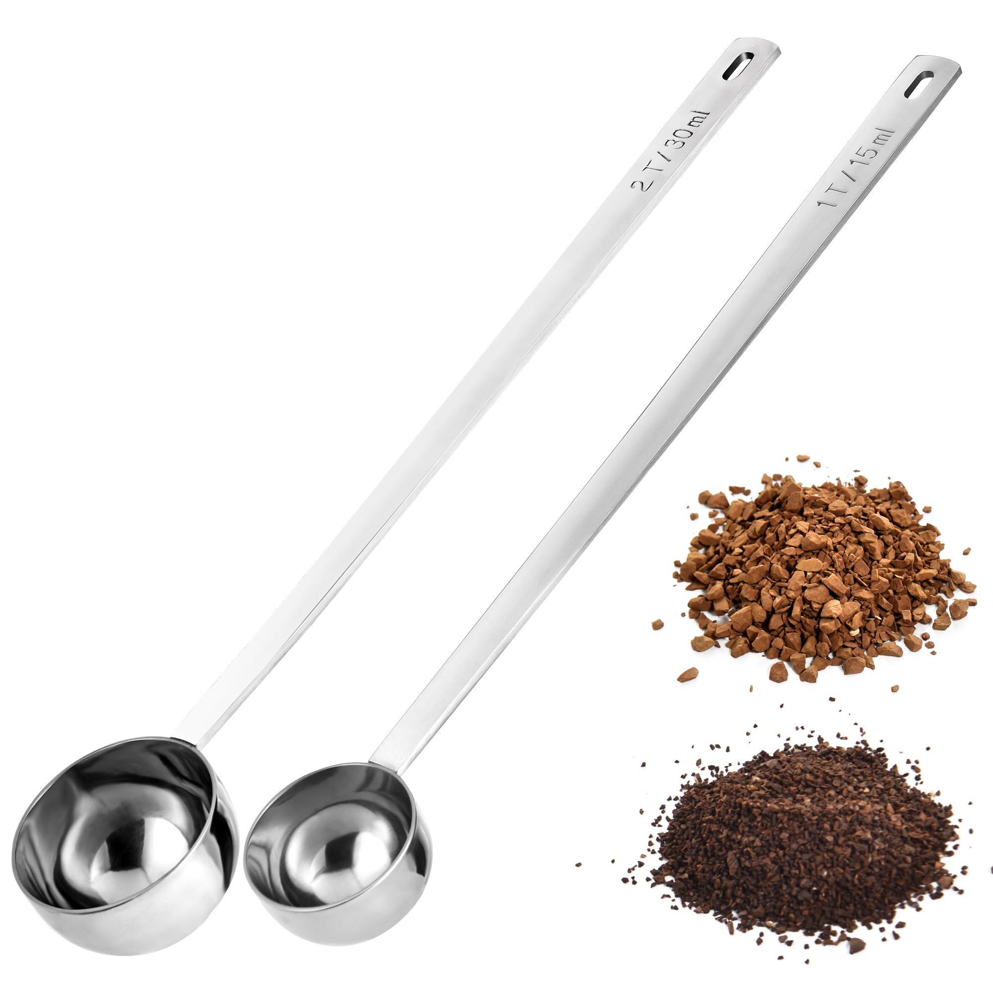 Photo 1 of 18/8 Stainless Steel Coffee Scoops, Doosu Food-Grade Metal Measuring Spoons with 8.5in Long Handle, Tablespoon Scooper for Coffee Beans, Ground Coffee, Espresso, Protein Powders, Tea (1 & 2 Tbsp)