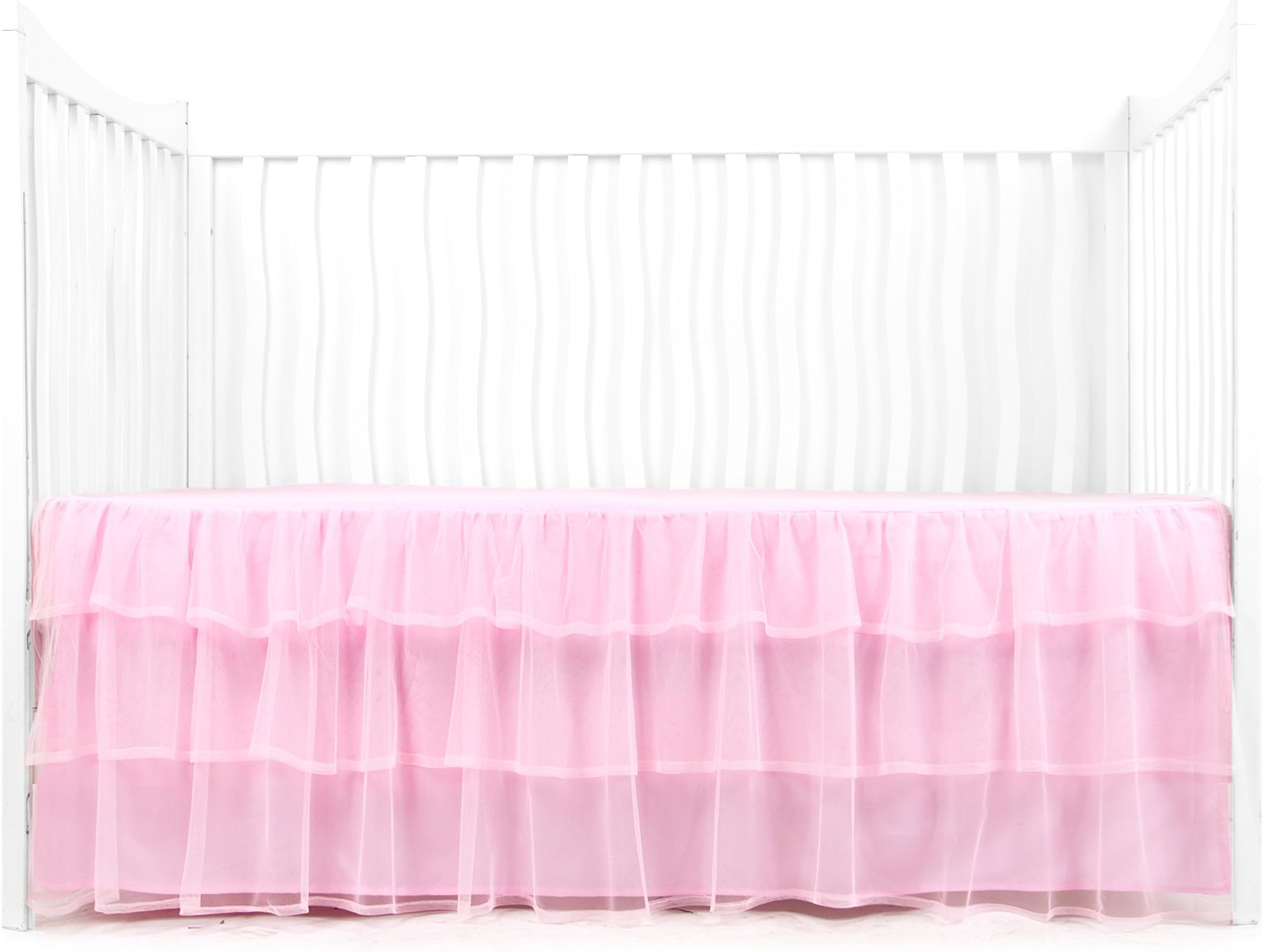 Tadpoles Triple Layer Tulle Crib Skirt in Pink, bdrbtl004