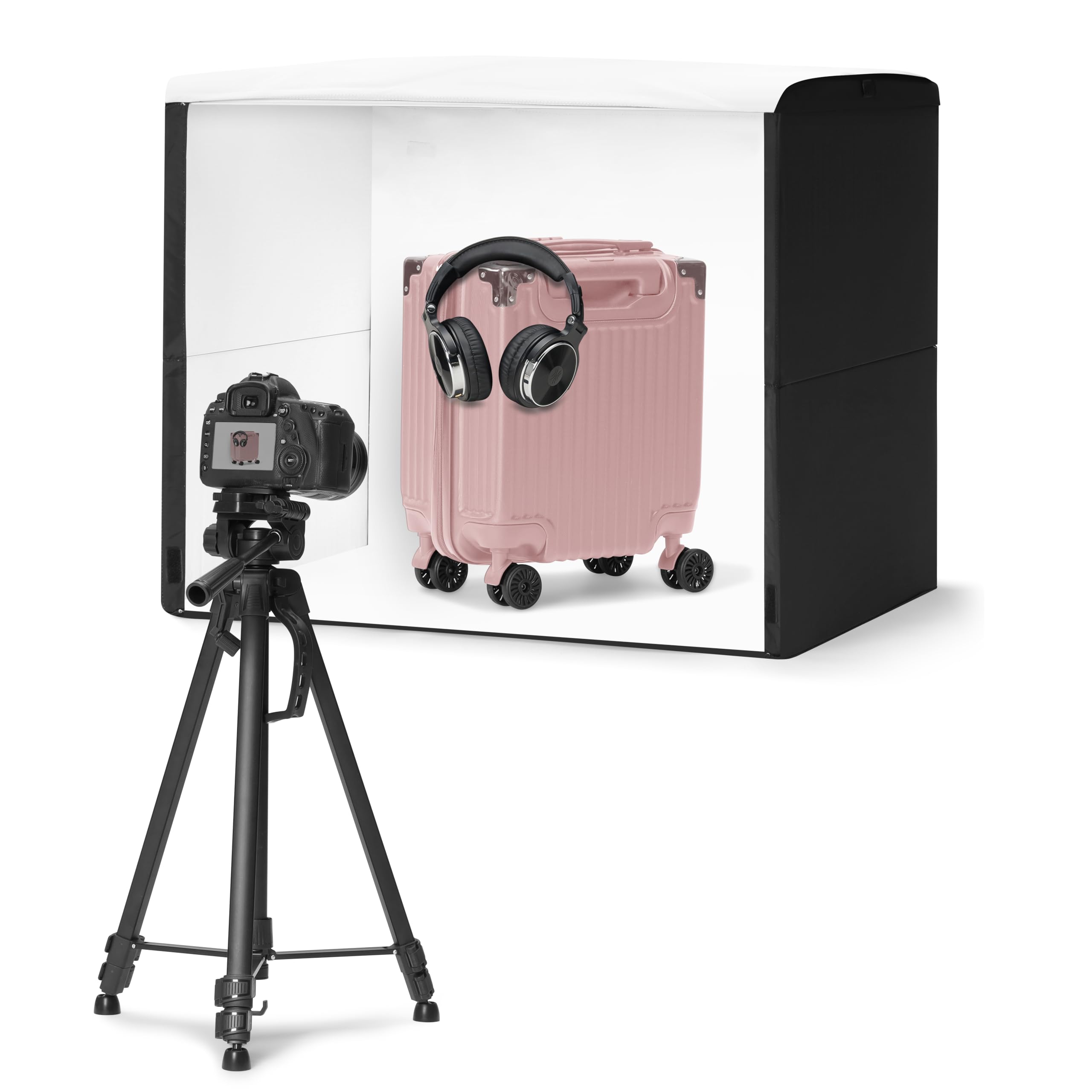 Amazon Basics Light Box Photography, 25 x 30 x 25 Inches Large Portable Foldable Photo Studio Box with LED Light, 1 Piece, Black Image
