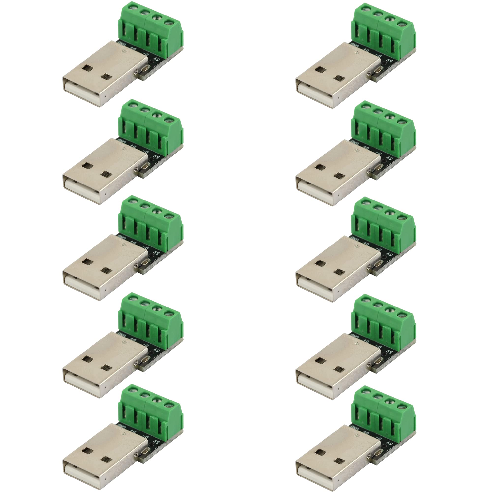 Photo 1 of risingsaplings 10pcs USB Type A Male Socket Breakout Board with 3.81mm Pitch Terminal Blocks Adapter Connector DIP for DIY USB Power Supply/Breadboard