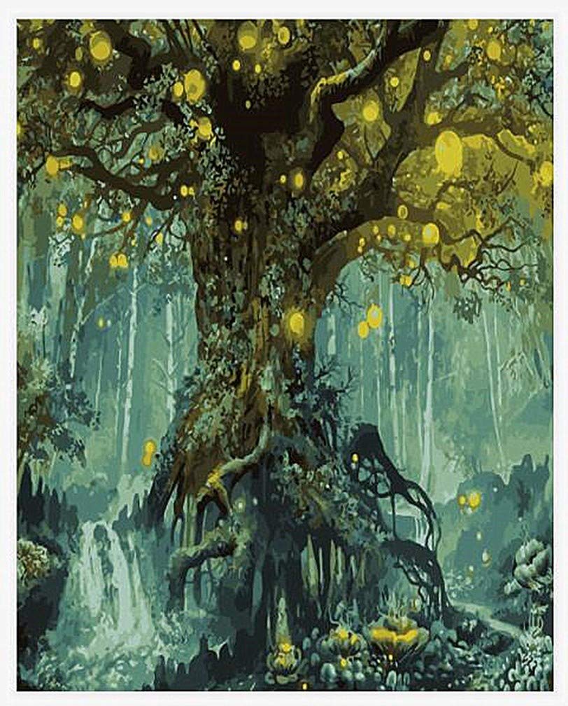Awesocrafts Paint by Numbers Kits, Tree of Life, Psychedelic Firefly Enchanted Forest Number Painting for Adults 16x20 inch (Tree of Life, No Frame)