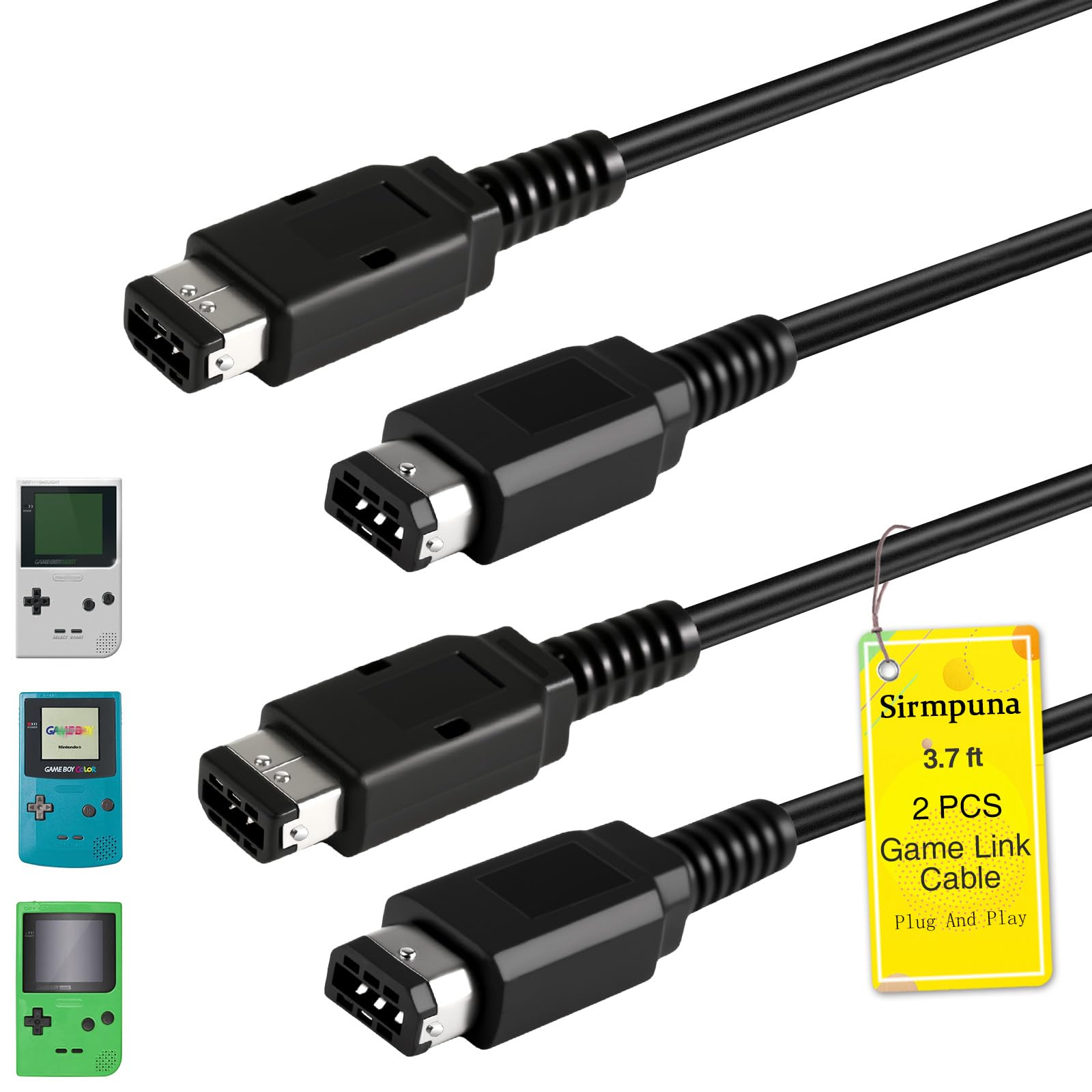 Sirmpuna 2 Pack GBC Link Cable, 2 Player Game Link Cable for Nintendo Gameboy Color/Pocket/Light, 3.7ft, Multiplayer, Only One Cartridge Needed, High Performance