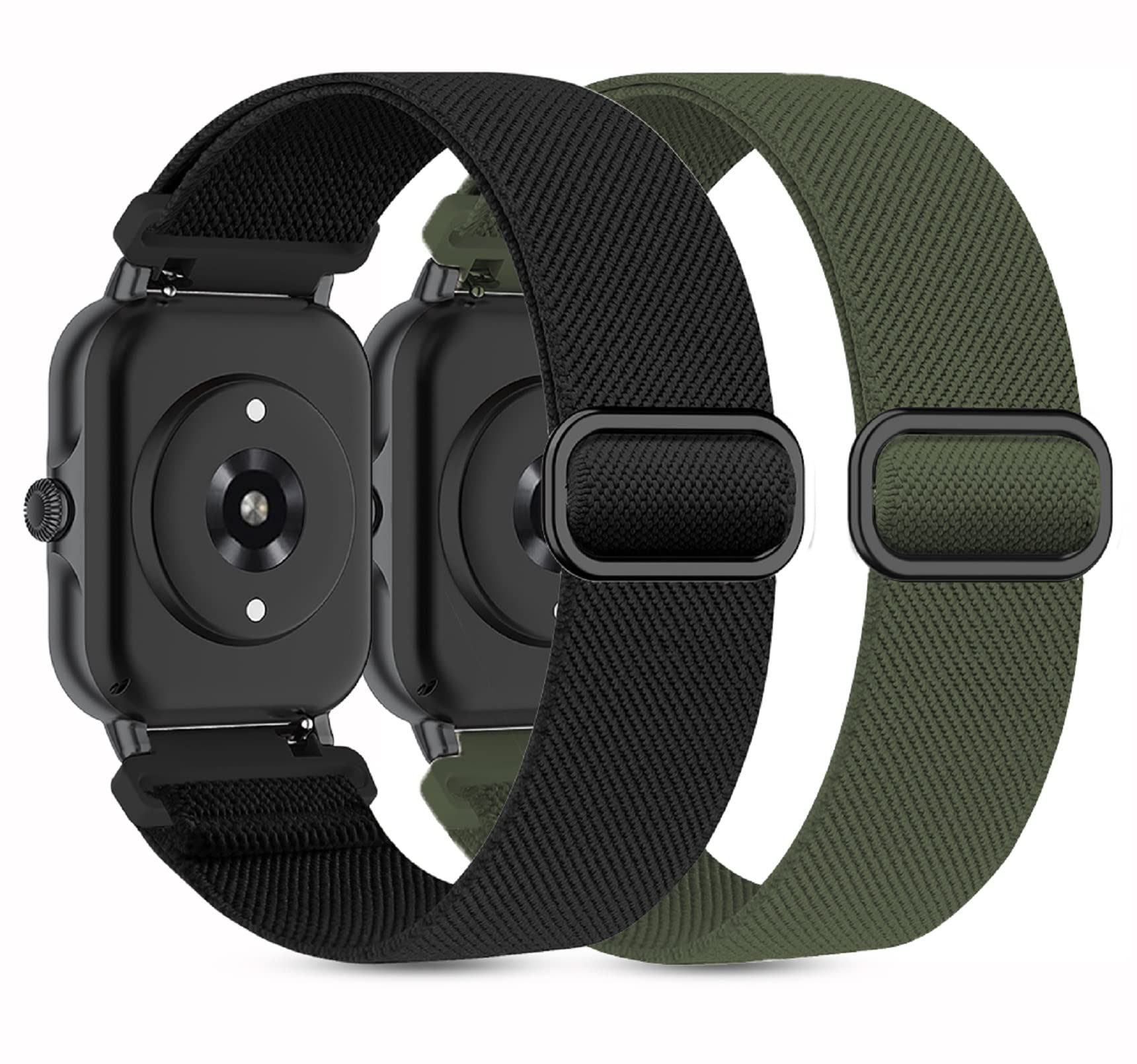 Kollody 2 Pack Stretchy Nylon Watch Bands Compatible with Amazfit Active 2/Active,20MM Sport Loop Soft Elastic Replacement Straps for Amazfit Bip 3 Pro/3/U Pro/GTR mini/GTS 4/3/2 Women Men