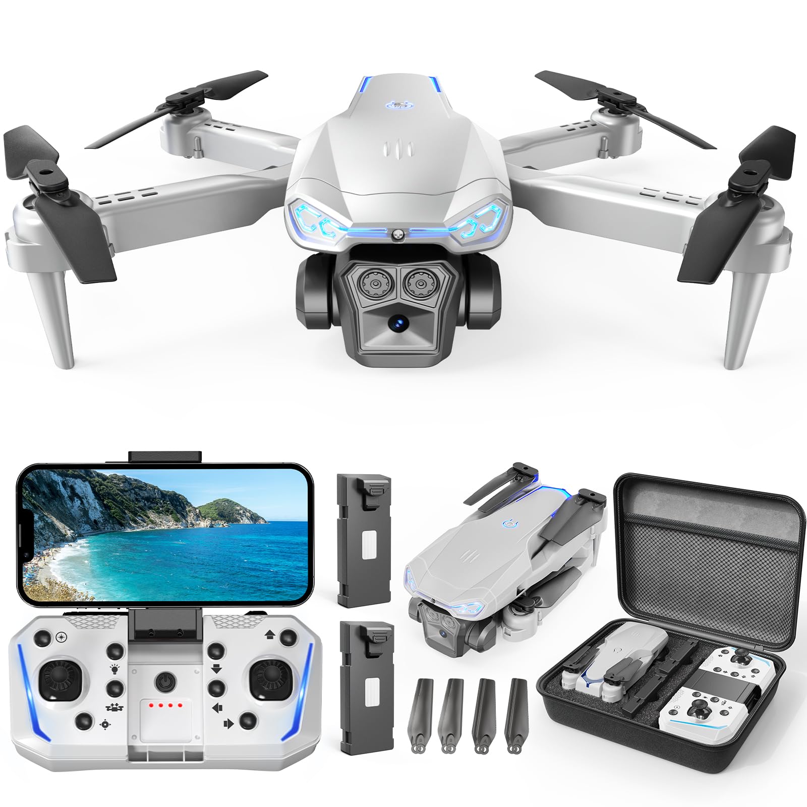 Photo 1 of Naseto 1080P HD Foldable Drone with Camera for Adults & Kids, RC Quadcopter with One-Key Takeoff/Landing, Altitude Hold, Waypoint Flight, 360° Flip, 2 Batteries, Easy-to-Fly Toy for Boys and Girls
