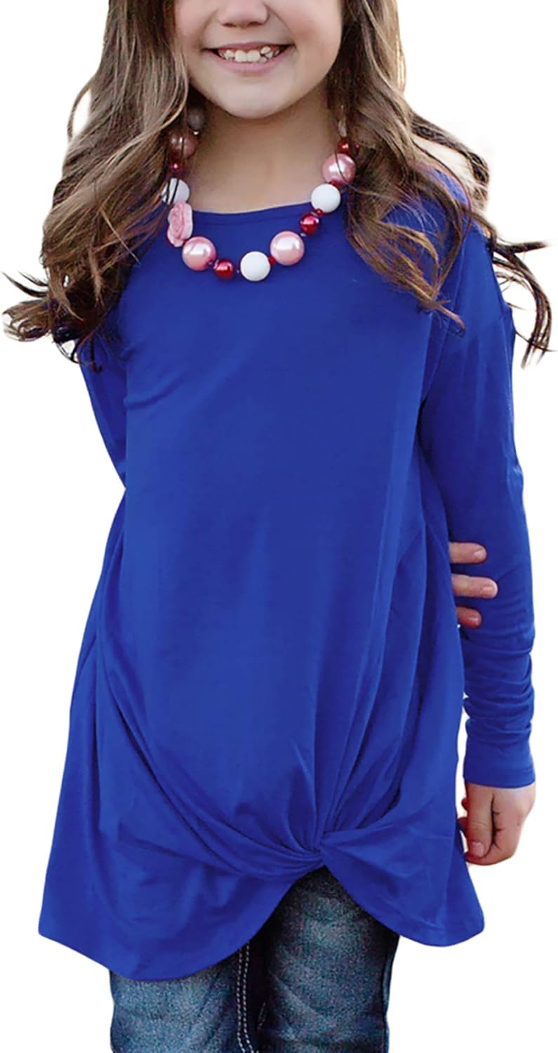 Blibea Girls Casual Loose Short Sleeve Knot Front Tops Tee Shirts Size 4-13: Clothing