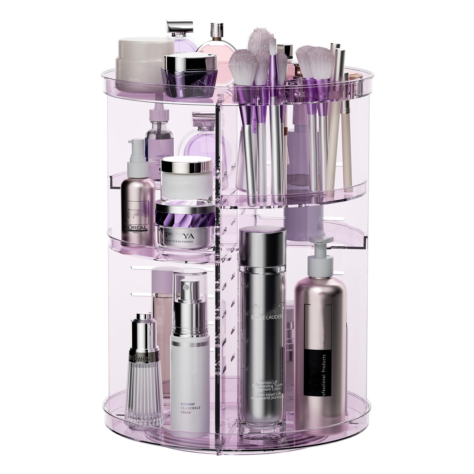 Photo 1 of Rotating Makeup Organizer for Vanity, DIY Adjustable Tray Spinning Skincare Organizers Countertop, Cosmetic Display Case with Perfume Tray Brush Holder, Bathroom Desk Corner Storage Carousel Rack