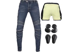 TAKUEY Men's Motorcycle Motorbike Riding Jeans with Lining Armor Knee Hip Pads Overpants