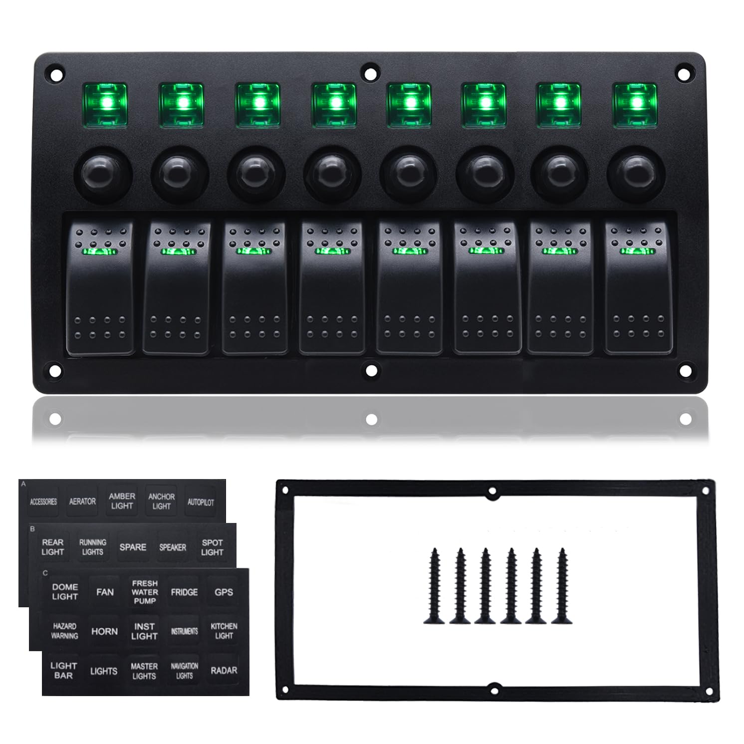 12V 24V Automotive Switches 6 Gang Waterproof Switch Panel - 12V/24V Rocker Switch With Blue LED | Marine Boat Car RV Aluminum Panel 12V Switch Panel