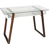 Poly and Bark Segovia Desk in Walnut, Glass Top