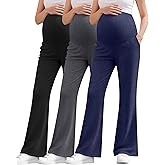 Sweetyweee 3 Pack Women's Maternity Pants Over The Belly Stretchy Pregnancy Sweatpants Bootcut Pregnancy Trousers with Pocket