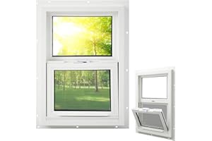 Pushglossy 14" x 27" Mobile Home Window Insulated Vinyl Low E Mobile Home Windows Replacement, Lower Tilt Sash Screen Included, Clear Double Pane Glass, Single Hung for House Basement Parts, White