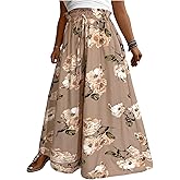 BEAUDRM Women's Plus Size Floral Palazzo Pants Elastic High Waist Wide Leg Boho Vacation Long Trousers