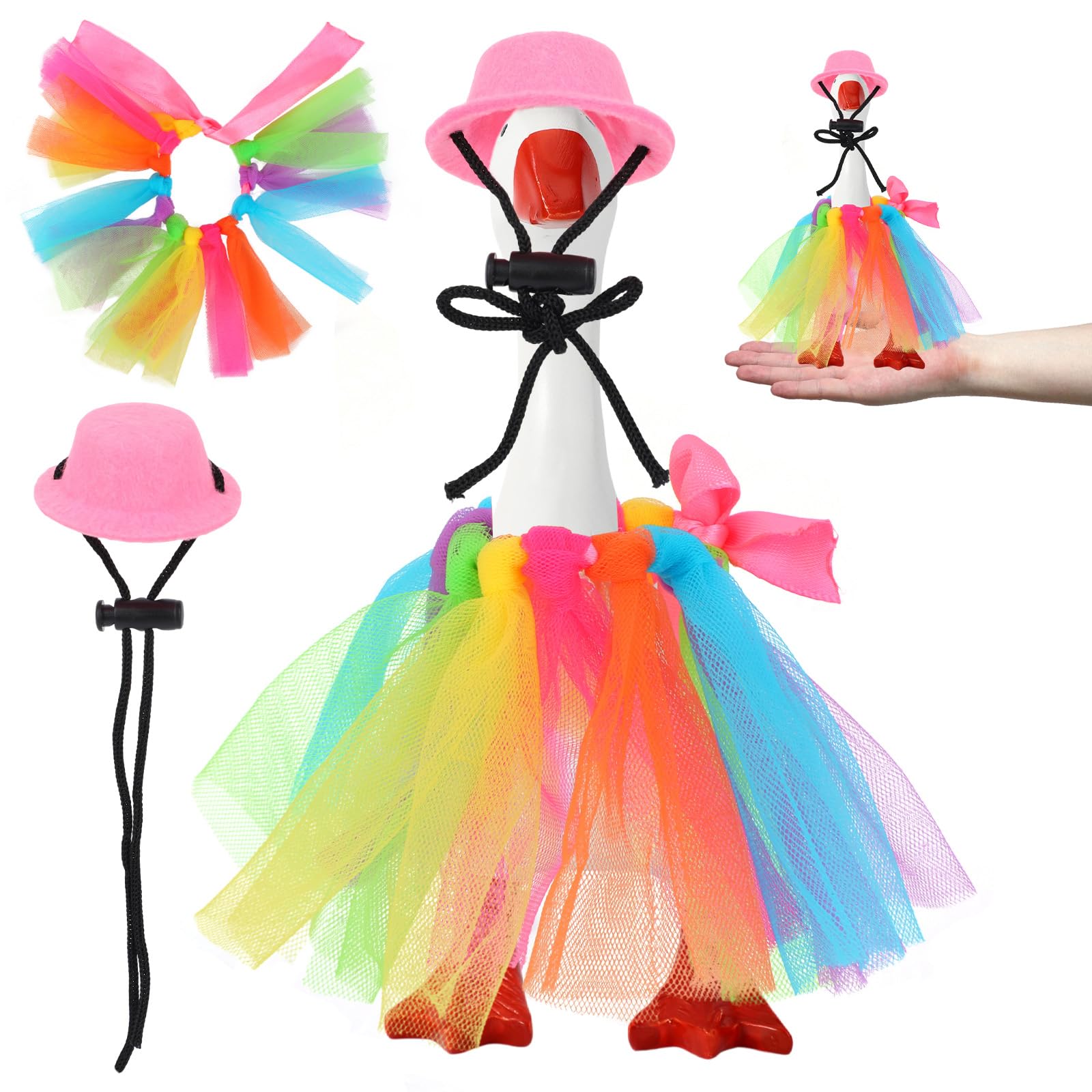Sinbana Desk Goose Dress Outfit, Include Multi-Colored Skirt and Pink Mini Hat for 7in/17.78cm Desk Magnetic Goose Cute Clothes Porch Desktop Geese Dress Clothing Accessories Costume Decor