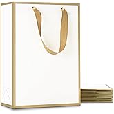 YACEYACE White Gift Bags - Medium Size, 10 Pcs, 8" x 4" x 10.5" with Gold Frame, Paper Party & Wedding Bags