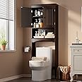 Gizoon Over The Toilet Storage Cabinet with Adjustable Shelf and Double Doors, Bathroom Space Saver Organizer Above Toilet with Open Shelf, Taller Wooden Free Standing Toilet Rack -Espresso