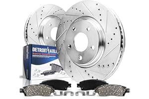 Detroit Axle - Rear Brake Kit for Dodge Ram 1500 Durango Chrysler Aspen Drilled & Slotted Disc Brake Rotors Ceramic Brakes Pads 5 Lugs : 13.86" inch Rotor
