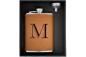 CARAKNOTS Hip Flask for Men Leather Engraved Drinking Whiskey Flasks for Liquor with Initials Stainless Steel with Funnel 8 o
