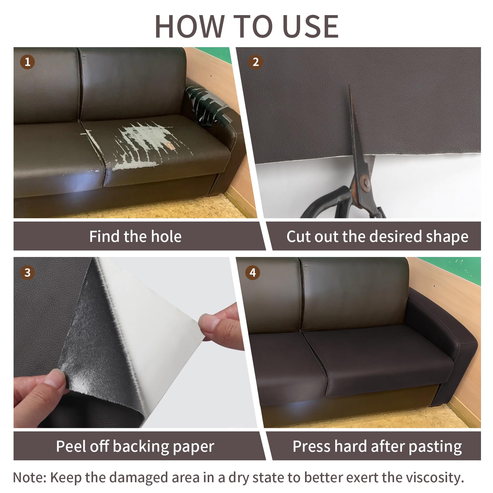 BSZHTECH Leather Repair Tape Self-Adhesive Leather Repair Patch for Couch Furniture Sofas Car Seats Advanced PU Vinyl Leather Repair Kit (Dark Brown, 3.9X79 inch)