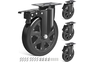 YAEMIKY Caster Wheels 3000lbs,6 inch Swivel Casters Set of 4 Heavy Duty,Double Ball Bearing Plate Caster Wheels for Cart,Workbench,Cabinets（AB Brake/Black）
