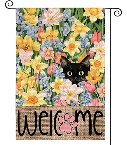 BLKWHT Bandiera Da Giardino Floreale Primavera Estate - 30,5x45,7 Cm - Doppia Faccia - Benvenuto - Decorazione Esterna