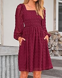 BTFBM Womens Long Sleeve Dress Vacation Square Neck