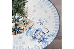 BULINGLY Let It Snow Snowman Christmas Tree Skirt 36 Inches, Blue Snowflake Tree Skirt, Winter Xmas Tree Mat for Home Party Holiday Indoor Outdoor Decorations (Blue, 36in)