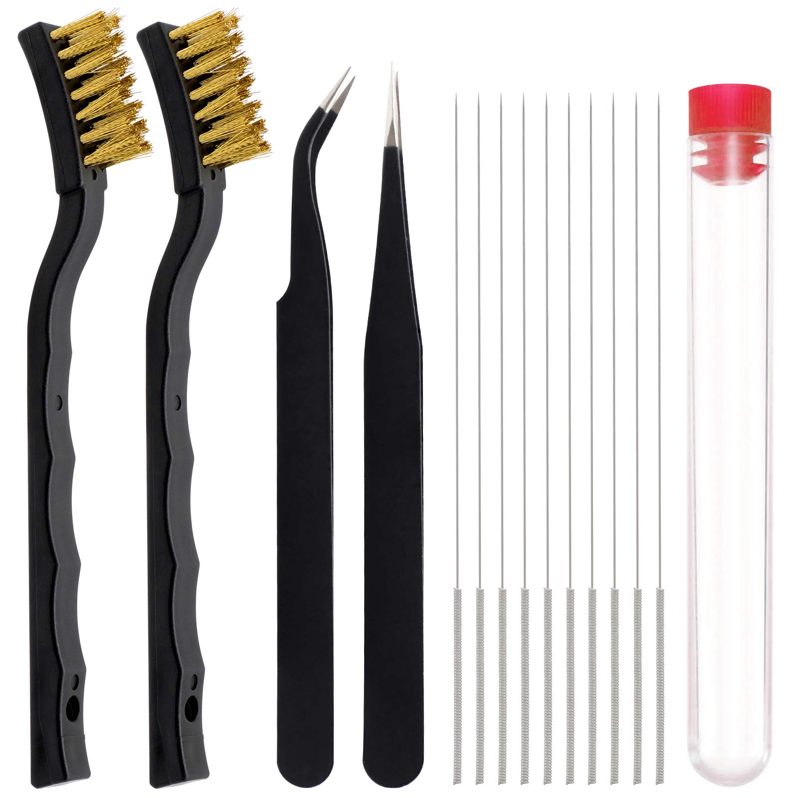 Photo 1 of 3D Printer Nozzle Cleaning Kit with Brush - 10 Pieces 0.4 mm Cleaning Needles, 2 Types Sophisticated Tweezers and 2 Pieces Cooper and Stainless Wire Cleaning Brushes